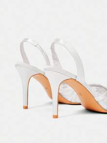 CUCCOO HITCHD أحذية كعب عالي من الشبك والدانتيل والخرز الأبيض المزين بخرز اللؤلؤ الاصطناعي، أحذية سهرة أنيقة للزفاف والحفلات، مناسبة للاستخدام في عيد الميلاد - أبيض - مشاهدة 12