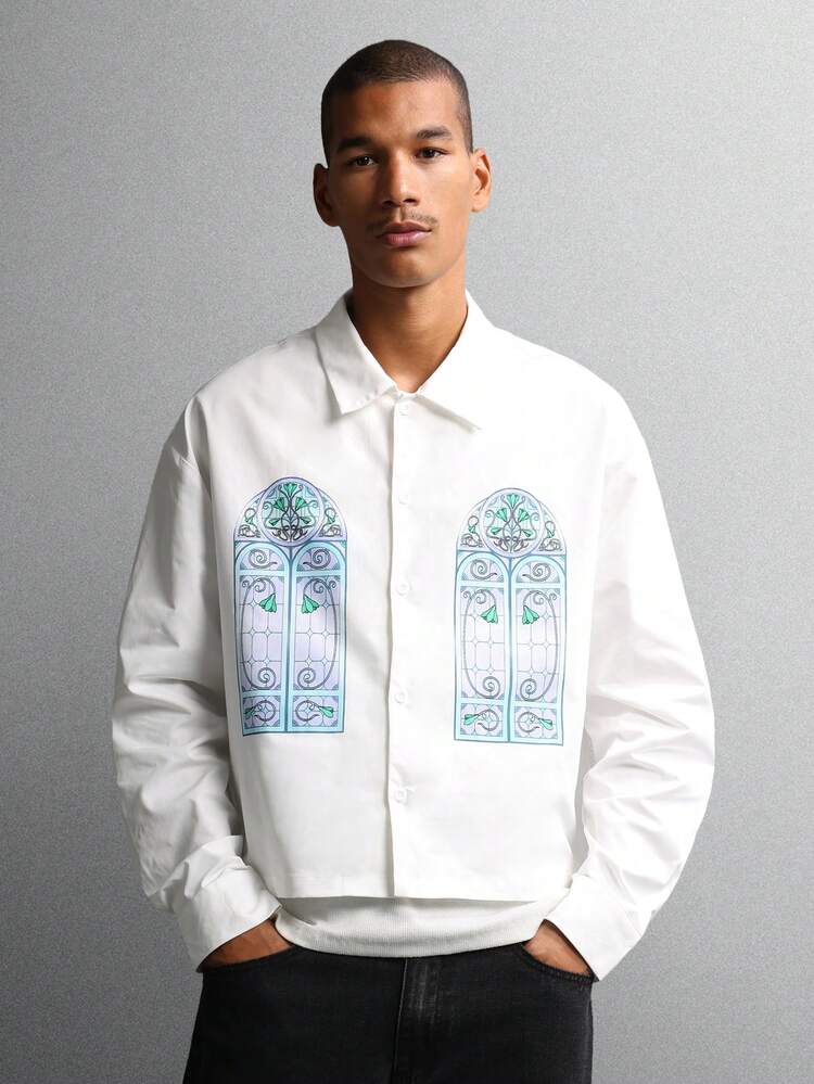 Gothic Cathedral Window Print Button Down Shirt