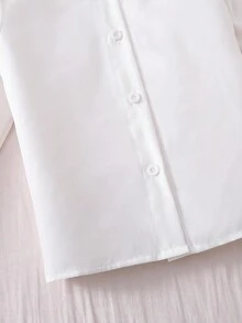 Elladie kids Áo sơ mi dài tay màu trắng phong cách học sinh nữ kết hợp với áo vest đen có 4 nếp gấp thủ công, miếng vá hình tam giác ngược và áo vest cài 2 nút có 6 họa tiết hoa 3D, Bộ đồng phục học sinh, Trở lại trường, Mọi mùa - Đỏ - Xem 7