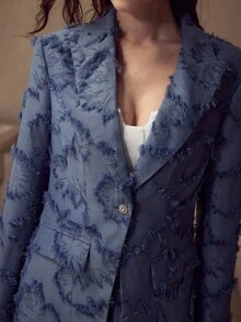 MOTF PREMIUM AUTUMN/WINTER FASHION TEXTURED PEAK COLLAR BLAZER - Blue - View 2