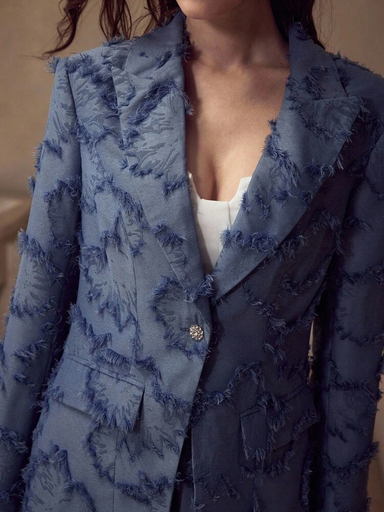 AUTUMN/WINTER FASHION TEXTURED PEAK COLLAR BLAZER