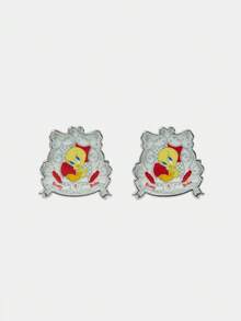 LOONEY TUNES X SHEIN أقراط كرتونية جميلة وعصرية - بيج - مشاهدة 4