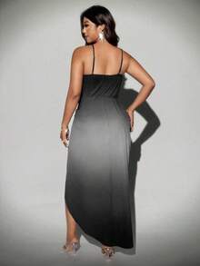 Viva Relle Plus Size Elegant Sexy Pleated Ombre Slip Dress - Black and White - View 7
