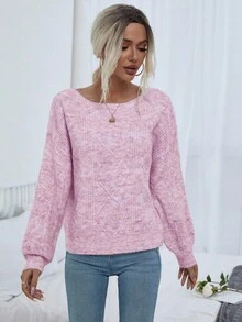 EMERY ROSE Women's Casual Loose Fit Crew Neck Drop Shoulder Long Sleeve Pink Sweater, Autumn/Winter - Multicolor - View 5