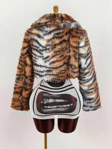 Amplova Women's Tiger Print Long Sleeve Loose Faux Fur Jacket, Autumn/Winter Cheetah Print,Fall - Multicolor - View 6