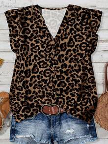 SHEIN LUNE Camisa casual de mujer con estampado de leopardo, adecuada para el verano