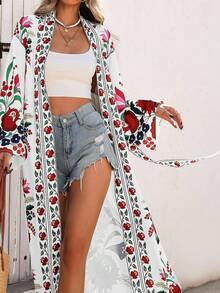 Breezaya Women's Spring/Summer Casual Floral Printed Flare Sleeve Tie-Front Long Thin Lightweight Jacket, Vacation Style