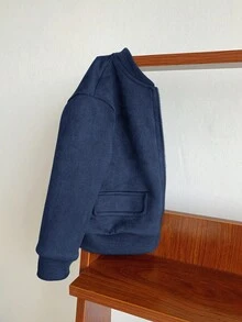 SHEIN Chaqueta de béisbol casual para bebé niño/niña, de tela suave tipo, con bolsillos decorativos, corte relajado, versátil y a juego con todo, estilo callejero cómodo y sencillo, adecuado para salidas, otoño - Azul Marino - Ver 7