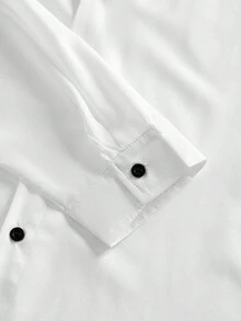 Officeau 男士商务休闲长袖纯色衬衫，百搭正式商务风，秋季复古男士白色衬衫，春夏皆宜 - 白色 - 查看 4