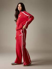 Missguided x Playboy Christmas Wide Leg Drawstring Sweatpants With Side Stripe Detail For Casual Everyday Comfort - Red - View 5