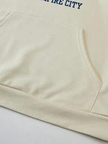 青少年男孩学院风美式印花连帽针织运动衫 - 杏色 - 查看 6