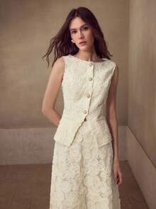 MOTF PREMIUM JACQUARD TEXTURED LACE A-LINE SLIMMING LONG SKIRT - Apricot - View 4