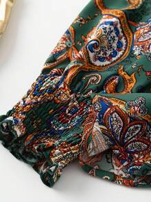 EMERY ROSE 大码佩斯利印花灯笼袖休闲度假衬衫 - 軍綠色 - 查看 4