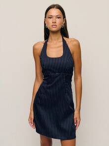 Nöista Damen Vertikalgestreiftes Neckholder Rückenfreies Minikleid