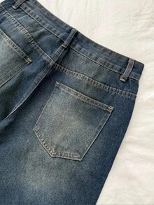 Attitoon Jeans rectos holgados y casuales con bolsillos para mujer, versátiles - Azul lavado oscuro - Ver 3