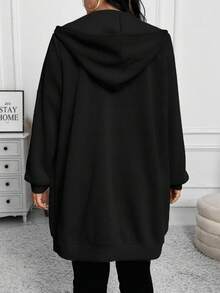 SHEIN LUNE Plus Size Women Hooded Zip-Up Long Sleeve Casual Long Hoodie Plus Size Hoodies For Women Plus Size Black Zip Up Hoodie Black Zip Up Jacket Women Plus Size Zip Up Jacket Black Zip Up Hoodie Plus Size Hoodies Women 8xl Women Clothes Plus Size Jacket Black Clothes For Women In Fall/Winter - Black - View 2