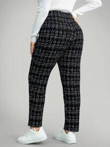 Comfylo 大码女式格子休闲裤，带口袋和侧开衩，适合度假、新年、冬季、商务、秋季和返校季 - 黑色 - 查看 3