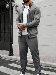 Manfinity Homme Men Fashion Casual Sweatsuit Set, Knitted Crochet Fabric, Raglan Sleeve, Fashionable INS Casual Sweatshirt & Pants Set, Outfits Husband And Boyfriend Gifts For Friends, Suitable For Casual, Home, Commuting, Fall Clothes