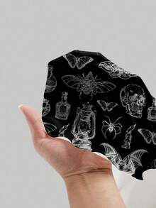 ROMWE Spring/Summer Graphic Flower Black Gothic Dark Skull, Moth, Bat, Spider Mini Dress For Women, Halloween - Black - View 7