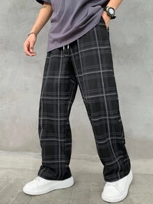 Claim Dot Men Casual Plaid Drawstring Waist Pants, Fall