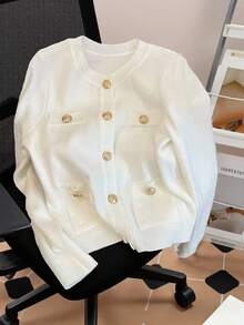 GlowEve CURVE Áo len cardigan nữ cỡ lớn có túi thời trang thanh lịch, sang trọng - trắng - Xem 1