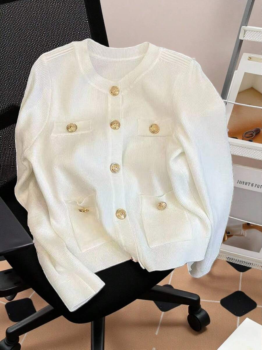 GlowEve CURVE Áo len cardigan nữ cỡ lớn có túi thời trang thanh lịch, sang trọng - trắng - Xem 1