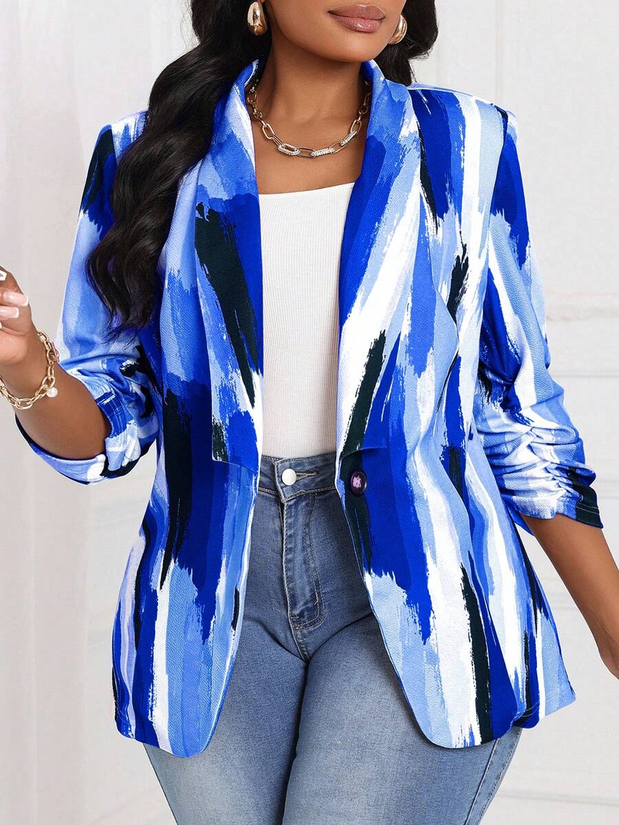 SHEIN Lady 2025 New Autumn And Winter Elegant Royal Blue Knitted New Product Plus Size Fluffy Coats Fall Women Outfits Fall Outfits Crew Neck Fall Clothes For Women Winter Clothes Halloween & Christmas - Royal Blue - View 1
