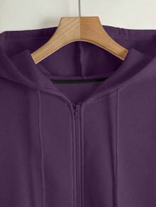 INAWLY Áo sweatshirt nữ thời trang, đa năng, màu trơn, vai rớt, tay dài, có khóa kéo và túi, dây rút, thích hợp cho mùa thu. - Màu tím - Xem 5