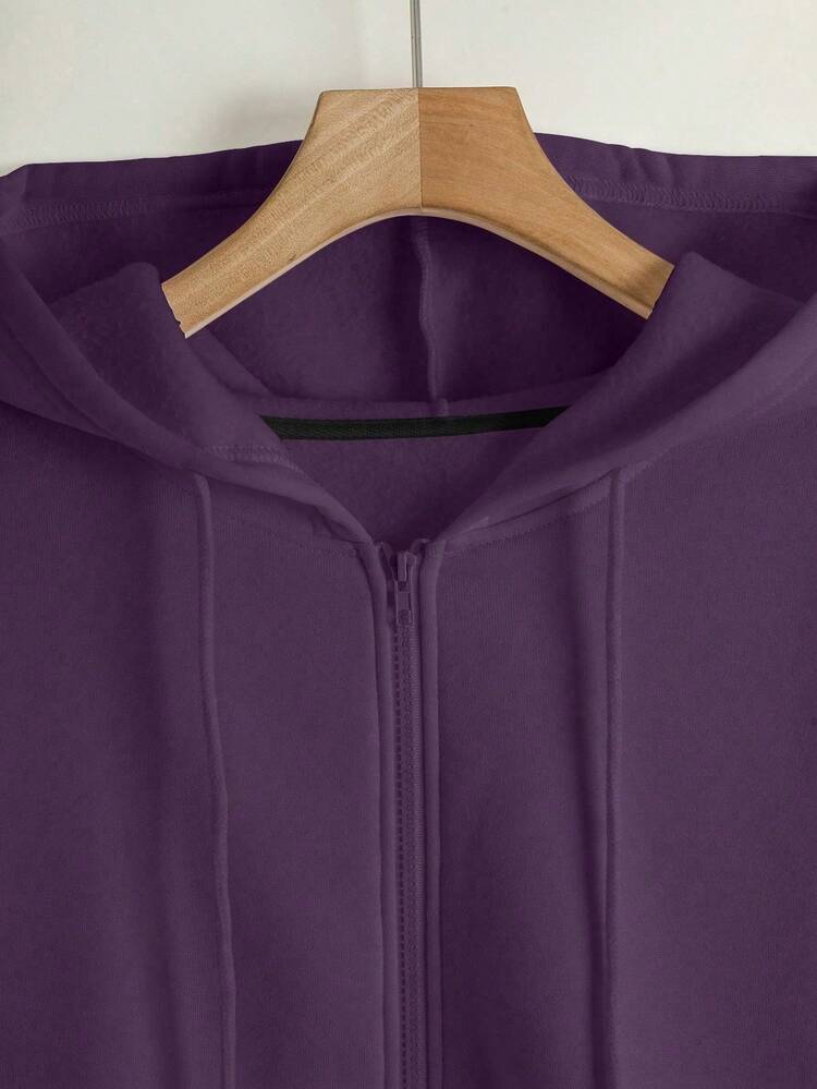 INAWLY Sweat-shirt-shirt à capuche femme polyvalent et , manches longues, épaules tombantes, fermeture éclair, poches, cordon de serrage, couleur unie, automne - Prune - Voir 5