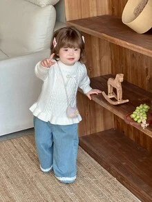 DAZY Toddler Girls' Round Neck Bow Long Sleeve Sweater, Autumn/Winter