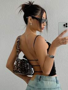 SHEIN EZwear 女士黑色针织露背背心 - 黑色 - 查看 4