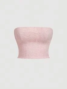 Chiquease 2pcs Set: Solid Color Cardigan And Tube Top Sweater - Pink - View 4