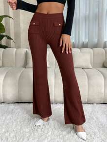Xyvia Elegant Camel Color Skinny Flare Pants, Autumn/Winter - Rust Brown - View 6