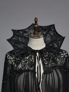 ROMWE EDITION Áo choàng choàng rộng rãi họa tiết ma cà rồng Gothic cổ dơi cỡ lớn cho nữ, họa tiết Halloween - màu đen - Xem 2