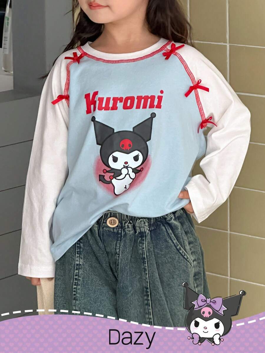 DAZY HELLO KITTY AND FRIENDS | SHEIN 少女圆领卡通图案针织长袖T恤，秋季 - 彩色 - 查看 1