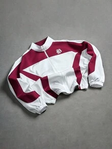 PAVTROS Men's Contrast Color Zipper Casual Versatile Long Sleeve Track Jacket, Cropped Zip Up Jersey Jacket, 90s Sporty Outdoor Windbreaker, Fall - Multicolor - View 2