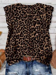 SHEIN LUNE Camisa casual de mujer con estampado de leopardo, adecuada para el verano