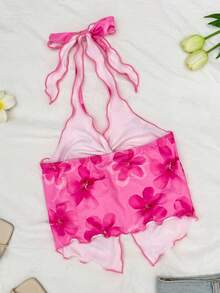 SHEIN 青少年女孩度假时尚露背系带前扭纹下摆开衩露背修身吊带背心，适合派对、约会、下午茶 - 彩色 - 查看 2