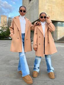 SHEIN Tween Girls' Mid-Length Casual Everyday Fashion Coat Fall Coat Matching Outfits Kids Streetwear Stylish Girls Outfits Girls Coat Winter