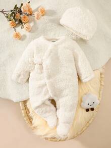 Autumn New Newborn Baby Long Sleeve Tie Jumpsuit Infant Monk Costume Spring Autumn Jumpsuit + Hat 2pcs Set Plush Baby Clothes Neutral Unisex Fall Winter - Beige - View 3