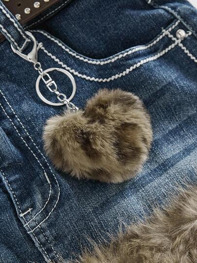 Kawaii Y2K Vintage Leopard Print Frayed Hem Decor Women's Mini Low-Waist Skirt With Belt, Light Blue