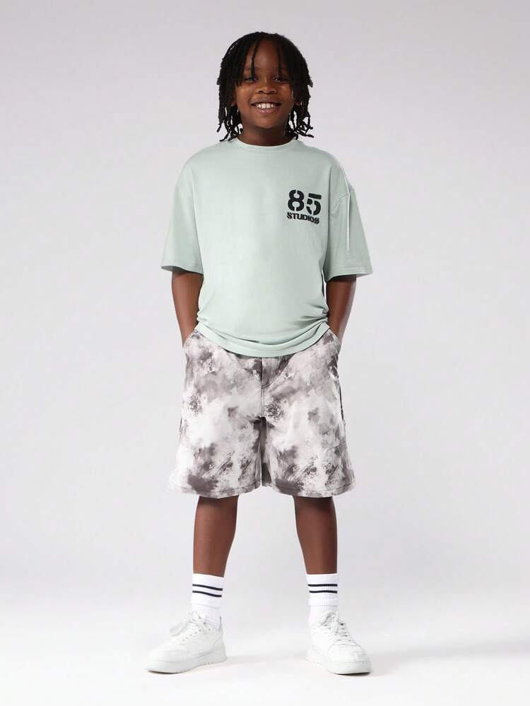 Mint Graphic T-Shirt With Tie Dye Shorts Set