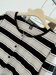 GlowEve CURVE Plus Size Knit Striped Open Front Cardigan, Casual & Comfortable Loose Fit Everyday Wear - Multicolor - View 4