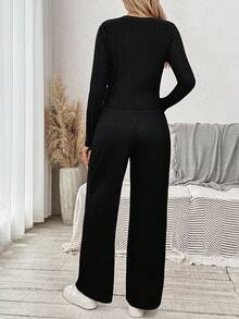 SHEIN Vêtements d'automne, vêtements d'automne, vêtements de maternité d'automne Maternité 2 pièces Ensemble Top et pantalon casual de maternité de couleur unie à ourlet asymétrique Ensemble de maternité 2 pièces Vêtements de maternité Deux pièces Costumes Ensemble deux pièces noir Ensemble deux pièces Ensemble deux pièces de détente Ensemble deux pièces confortable - Noir - Voir 2