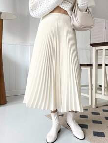 DAZY Women's Solid Color A-Line Skirt, Autumn/Winter - Beige - View 1