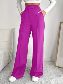 EURMUSE Women's Solid Color Seam Front Pocket Elegant Dress Pants - Red Violet - View 7