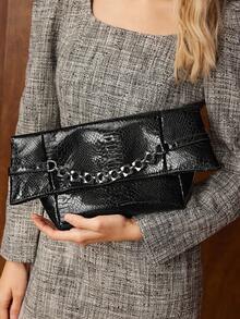 MOTF PREMIUM PU LEATHER SNAKESKIN PATTERN CLUTCHES - Black - View 8
