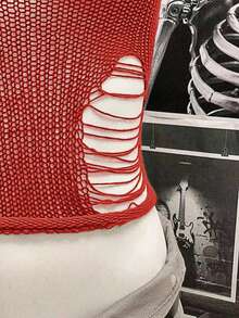 StreetHx 女士街头风纯黑色镂空钩针无袖针织上衣 - 紅色 - 查看 5