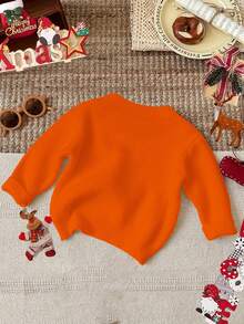 Baby Boy Halloween Pumpkin & Ghost Pattern Drop Shoulder Sweater