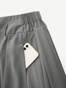 Franclia Plus Size Solid Color High Waist Ruched Skirt With Pockets Maxi Women Outfit Fall Cloth For Women - Dark Grey - View 4